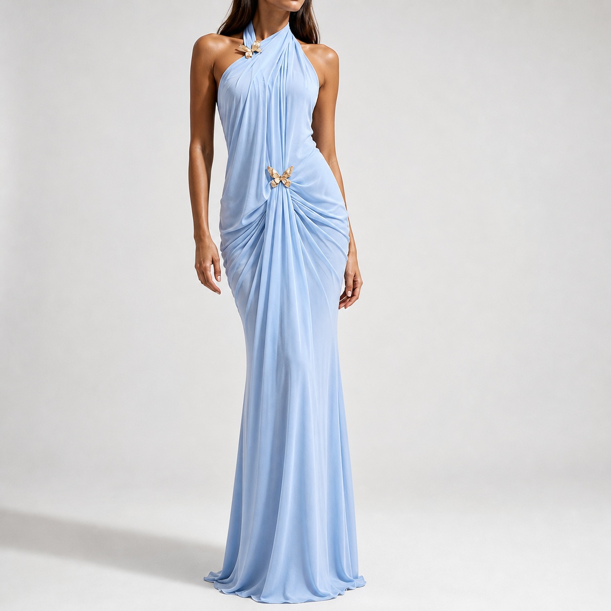 Maxi Dress Halter - Elegante off-shoulder halternek lange mouwloze maxi-jurk