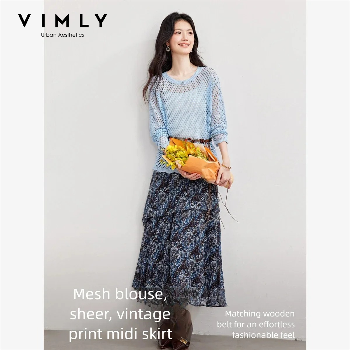 Midi Skirt Floral - VIMLY Dames Tweedelige Set 2026 Herfstmode